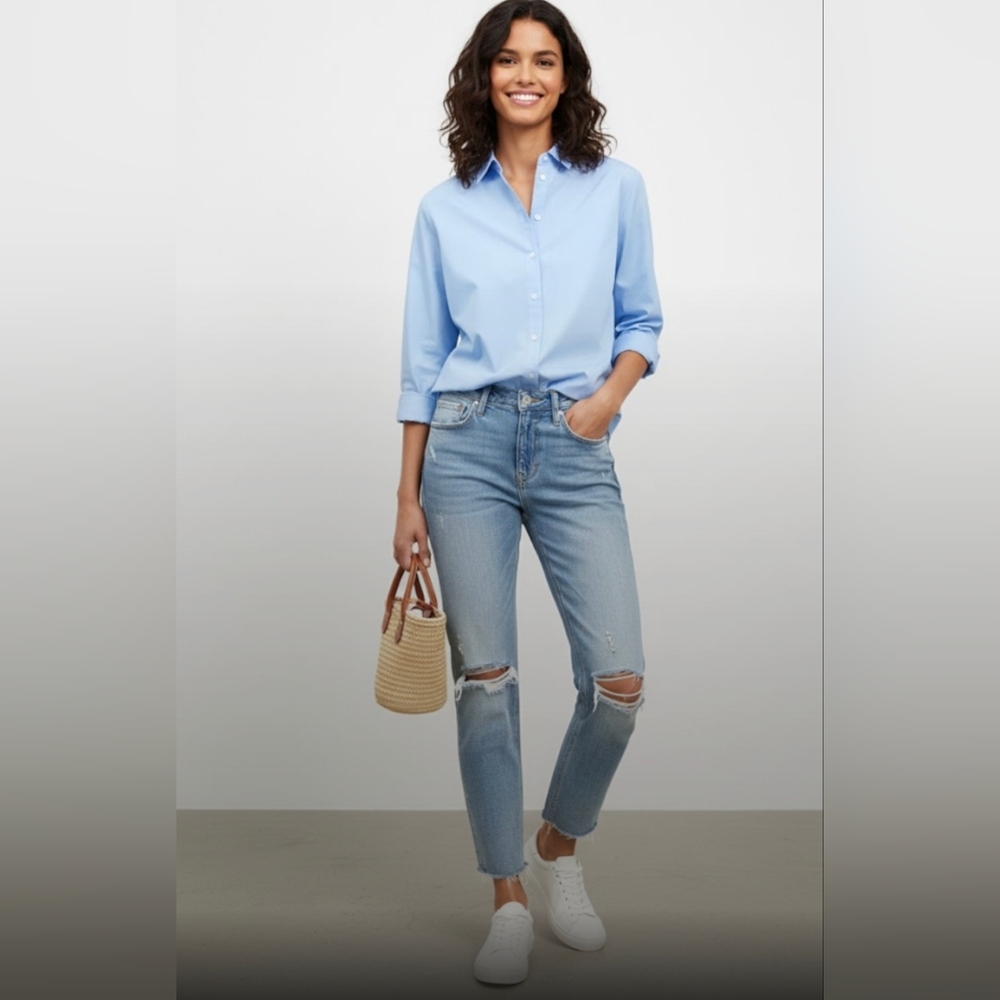 💚 Zara Woman Premium Denim Collection Cropped Distressed Jeans